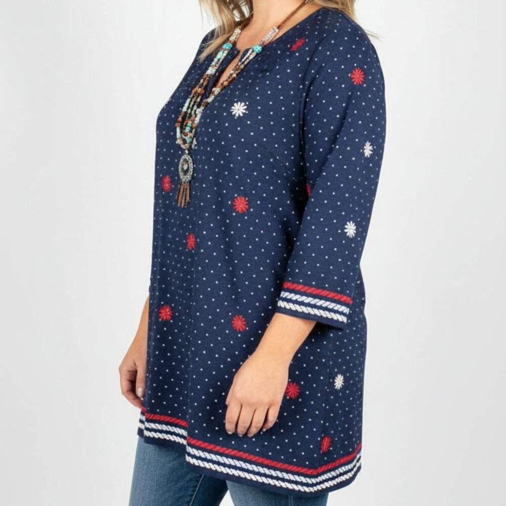 Women's Talbots Size 2X Navy Nautical Polka Dot Pullover Tunic - Picture 3 of 6